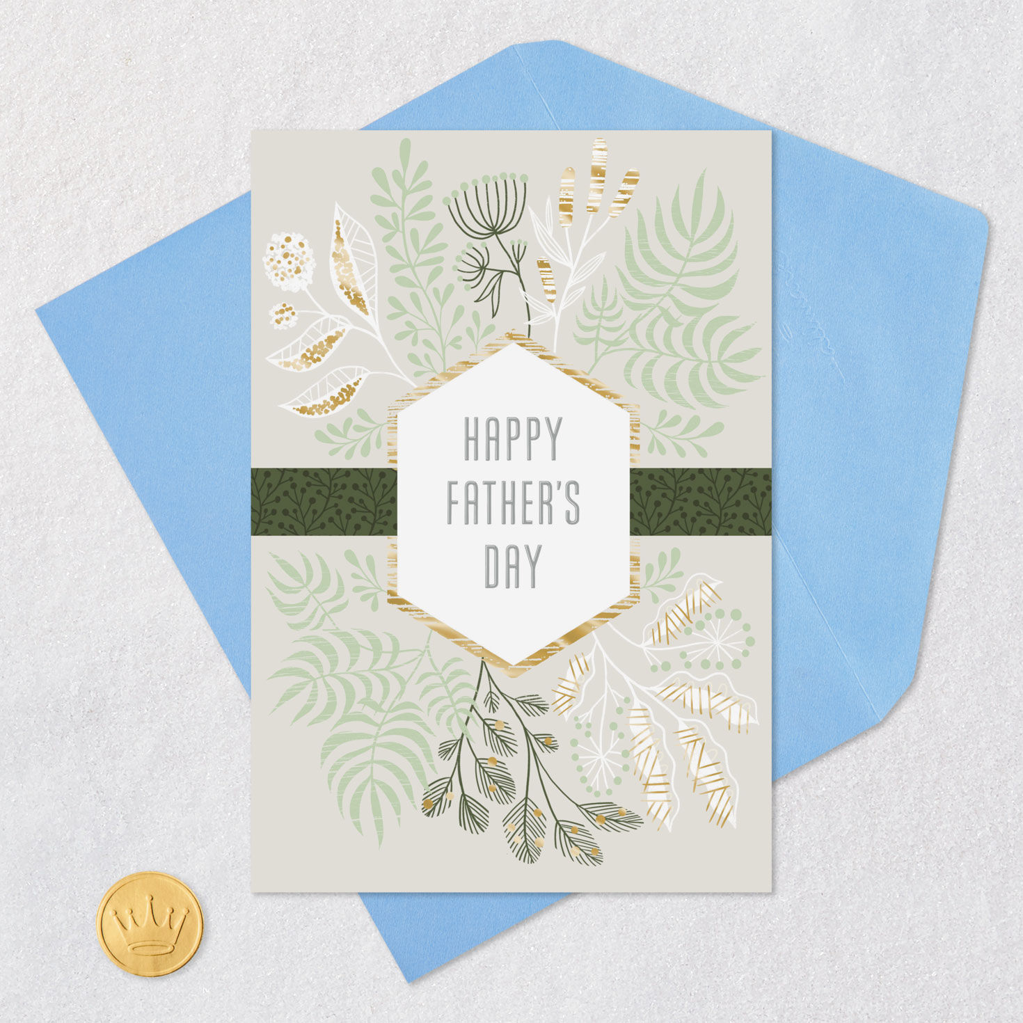 Elegant Leaves Father's Day Card Card Front with Envelope and Gold Seal image number 5