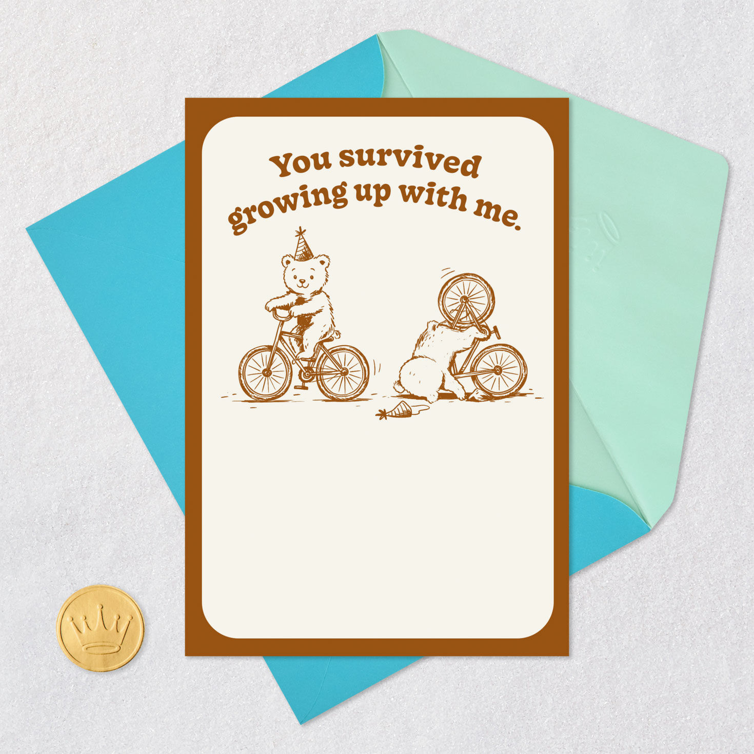 Teddy Bears on Bikes Funny Sibling Birthday Card Card Front with Envelope and Gold Seal image number 5