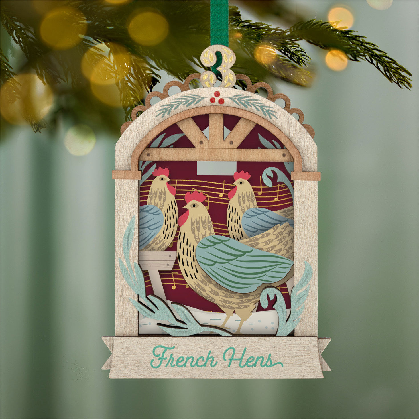 Three French Hens Keepsake Ornament hanging on tree image number 2