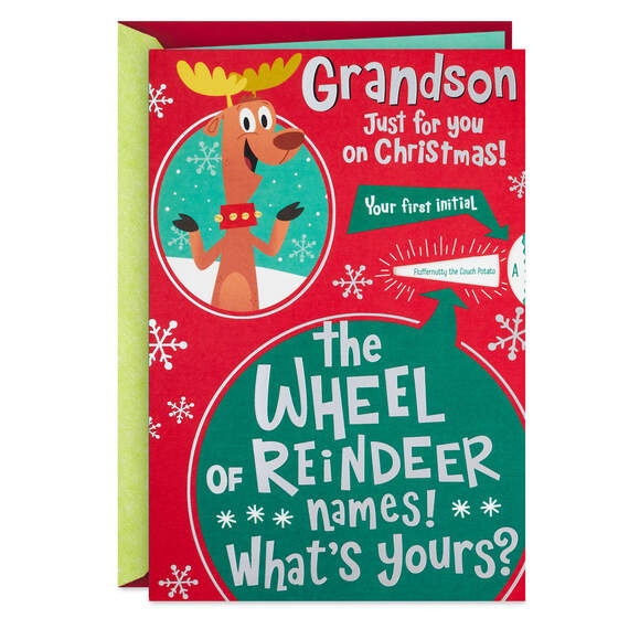 Interactive Reindeer Name Game Funny Christmas Card for Grandson, , large image number 1