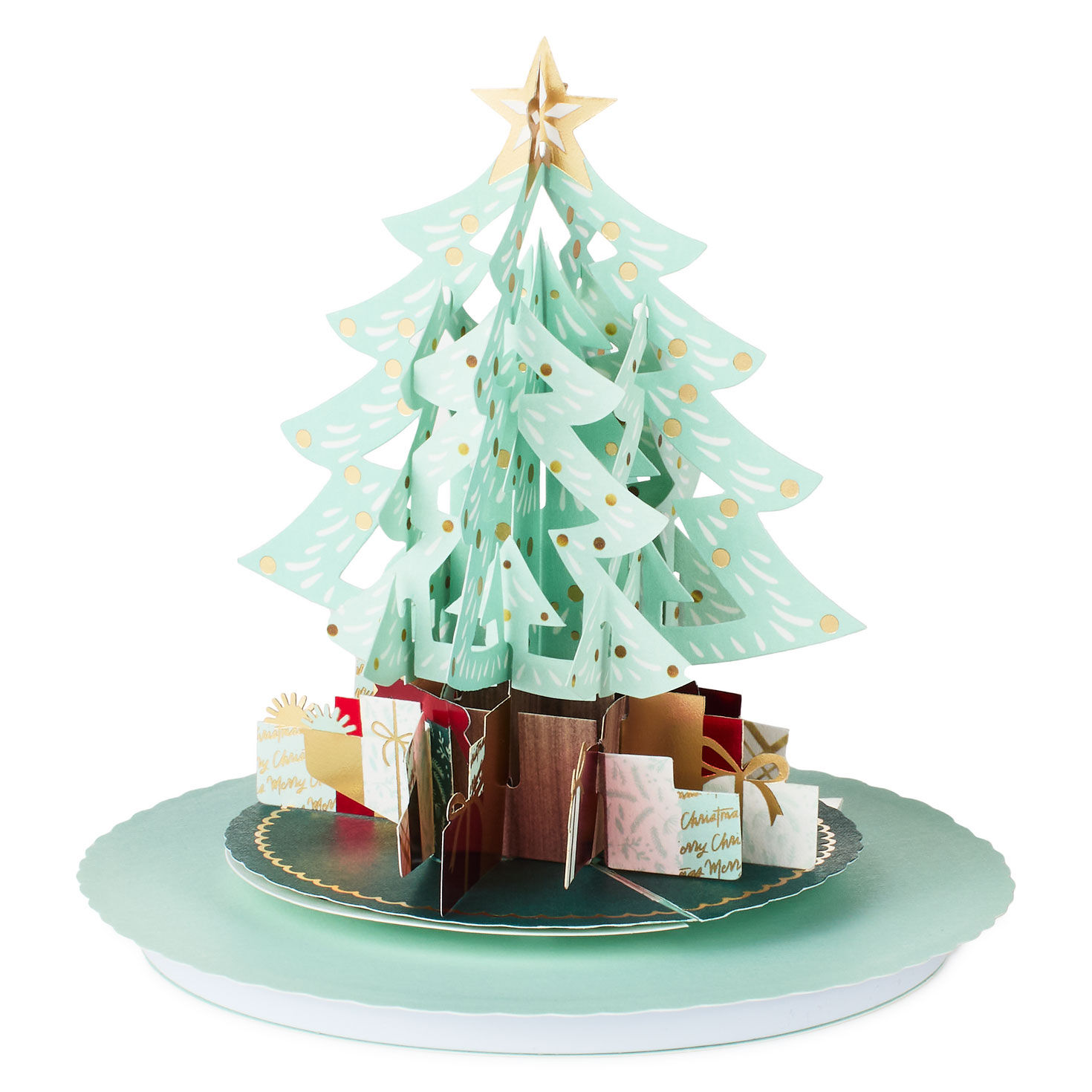 Pop-up Green and Gold Christmas Tree Card Pop-up Card Detail back image number 5