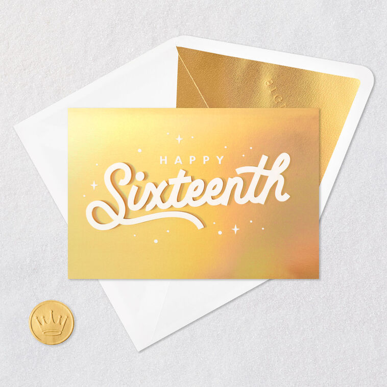 16th Wishes on Gold Foil Signature Birthday Card Card Front with Envelope and Gold Seal image number 6