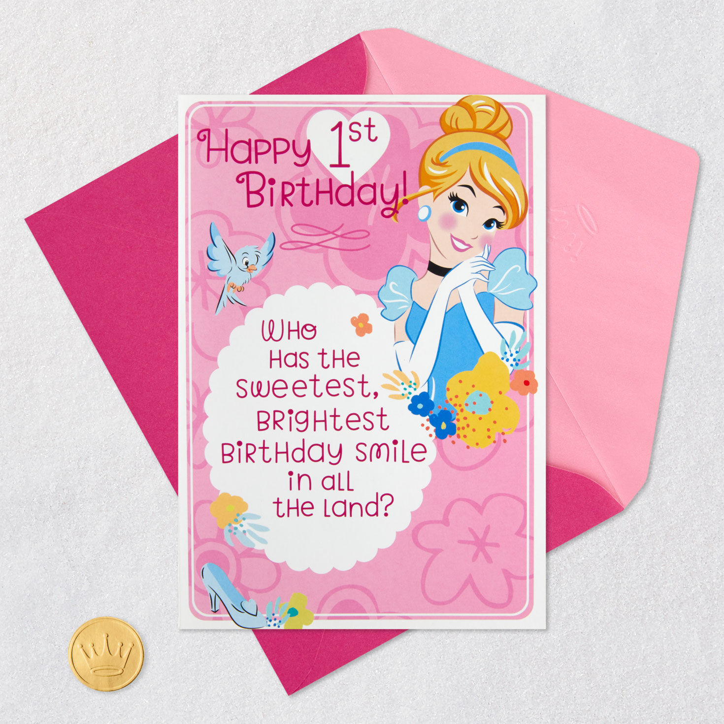 Disney Cinderella Musical First Birthday Card for Girls Card Front with Envelope and Gold Seal image number 5