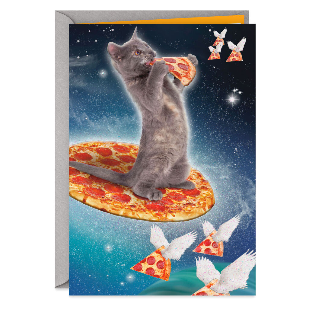 Cosmic Cat And Pizza Funny Birthday Card Greeting Cards Hallmark