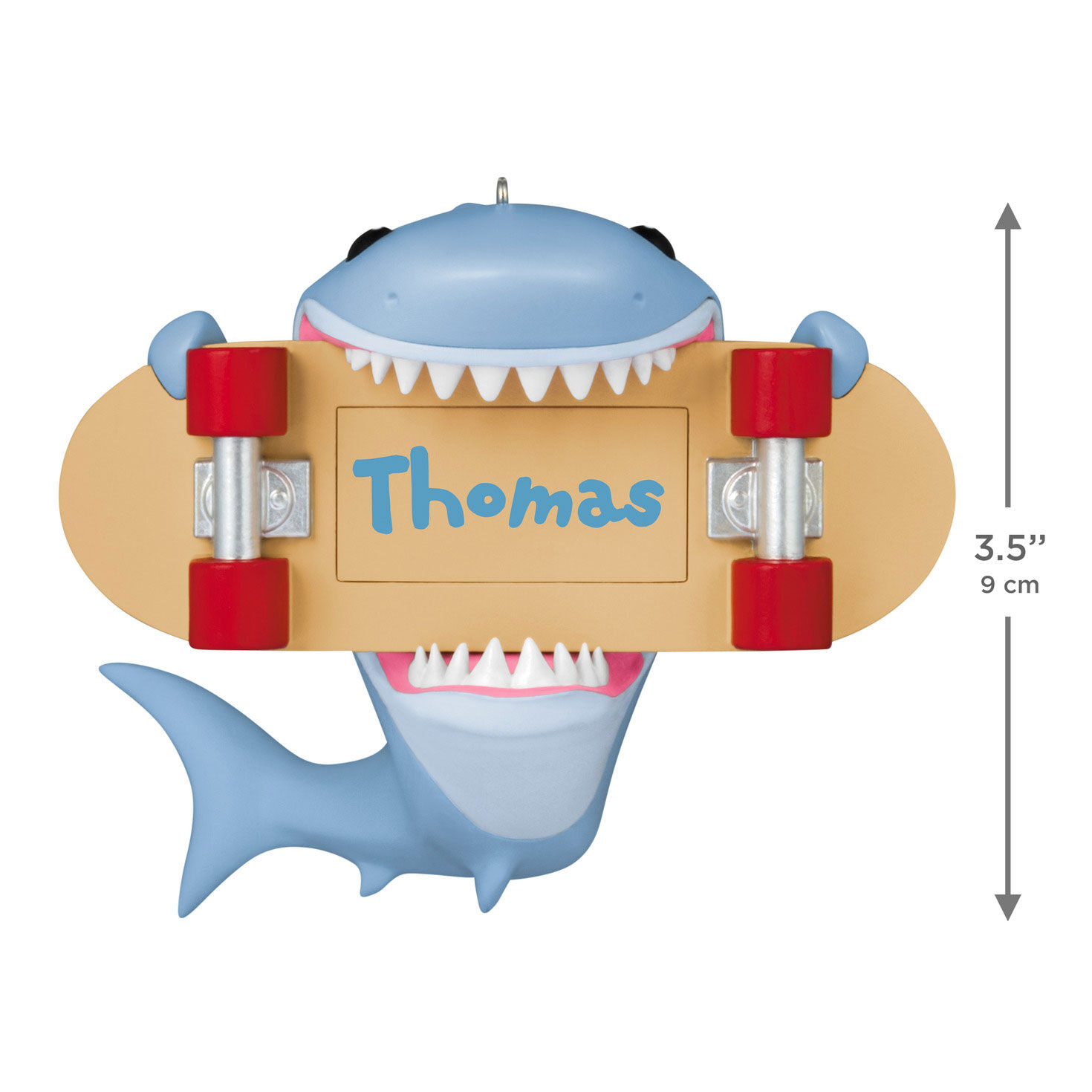 Shark With Skateboard Personalized Text Ornament measurement image number 4
