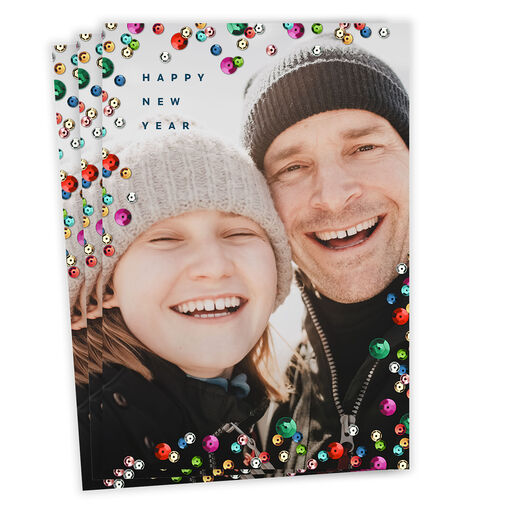Sequin Sparkle Flat New Year Photo Card, 