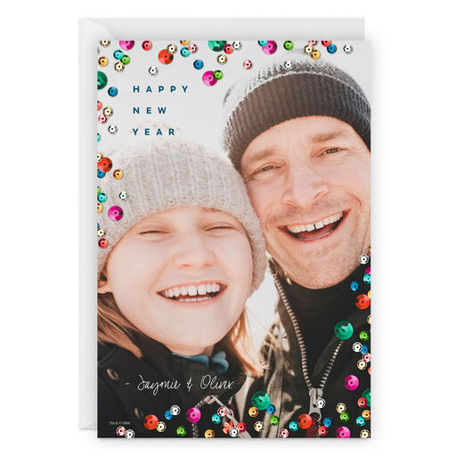 Sequin Sparkle Flat New Year Photo Card, 