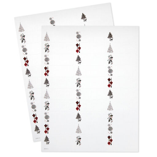 Silver Trees and Red Ornaments Christmas Mailing Labels, Pack of 60 , 