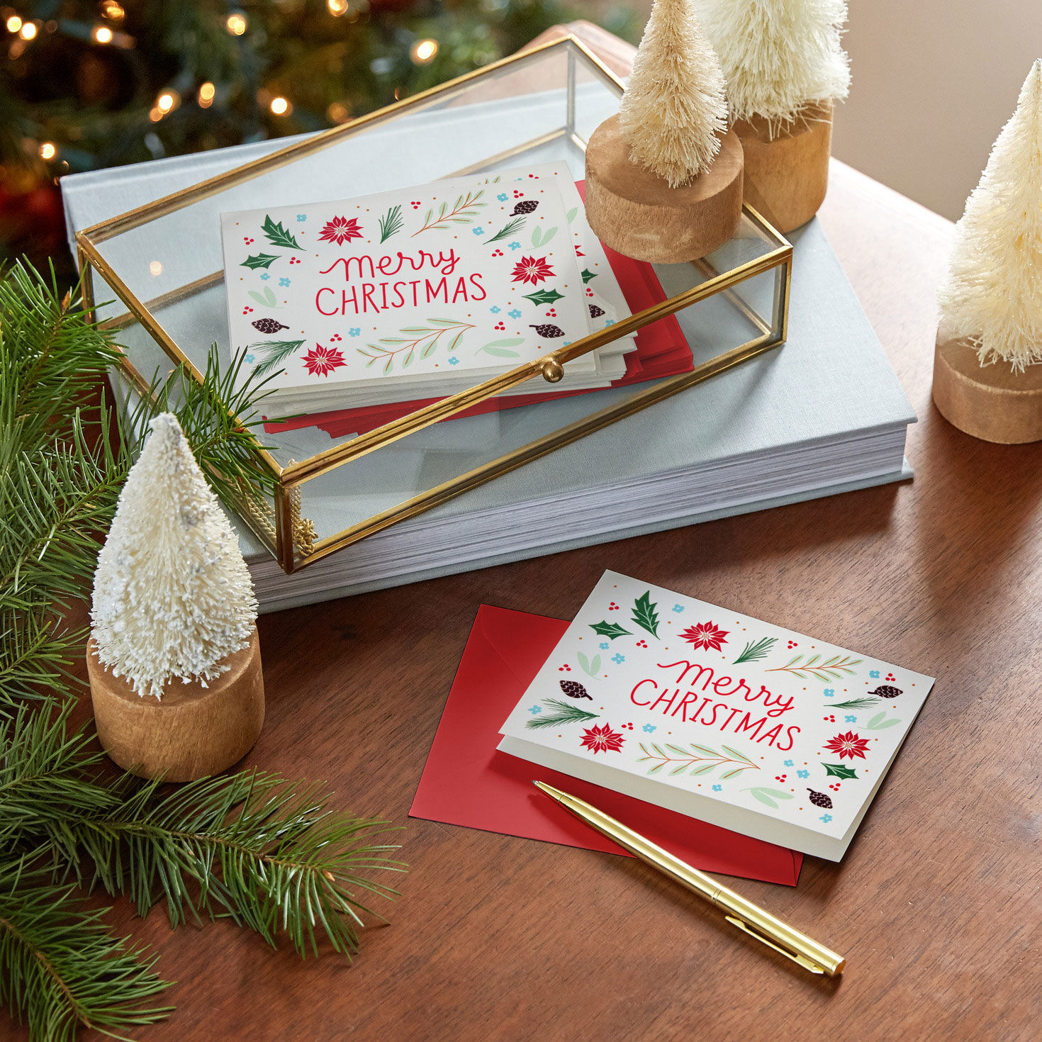 Festive Botanical Merry Christmas Note Cards Pack Cover Detail image number 6