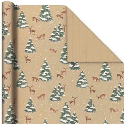 Woodland Deer with Trees Christmas Wrapping Paper, 25 sq. ft., 
