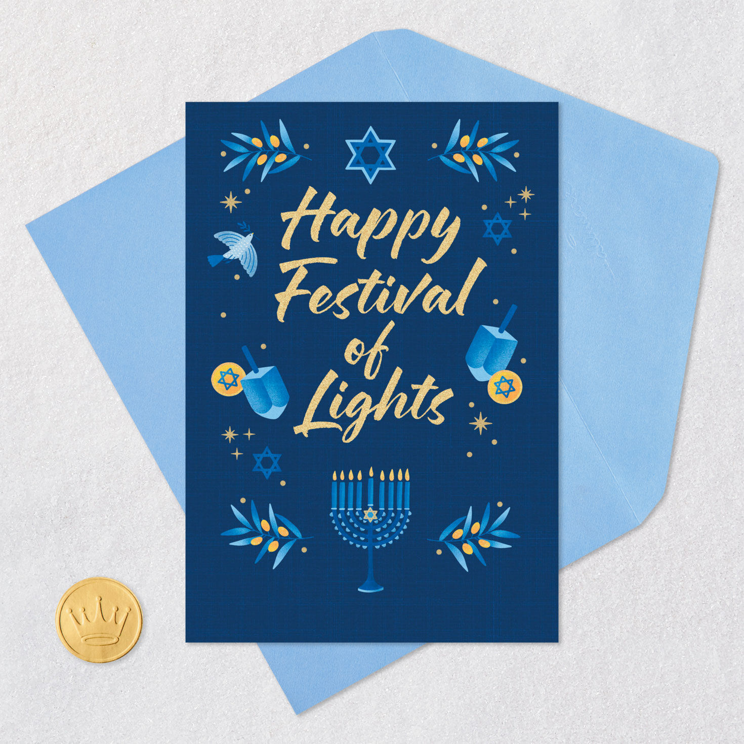 Happy Festival of Lights Icons 99-cent Hanukkah Card Card Front with Envelope and Gold Seal image number 5