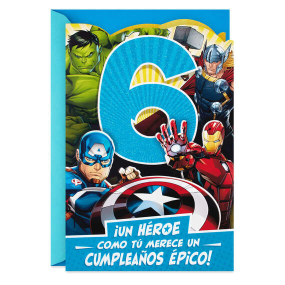 Marvel Avengers Spanish-Language 6th Birthday Card With Stickers, , large image number 1