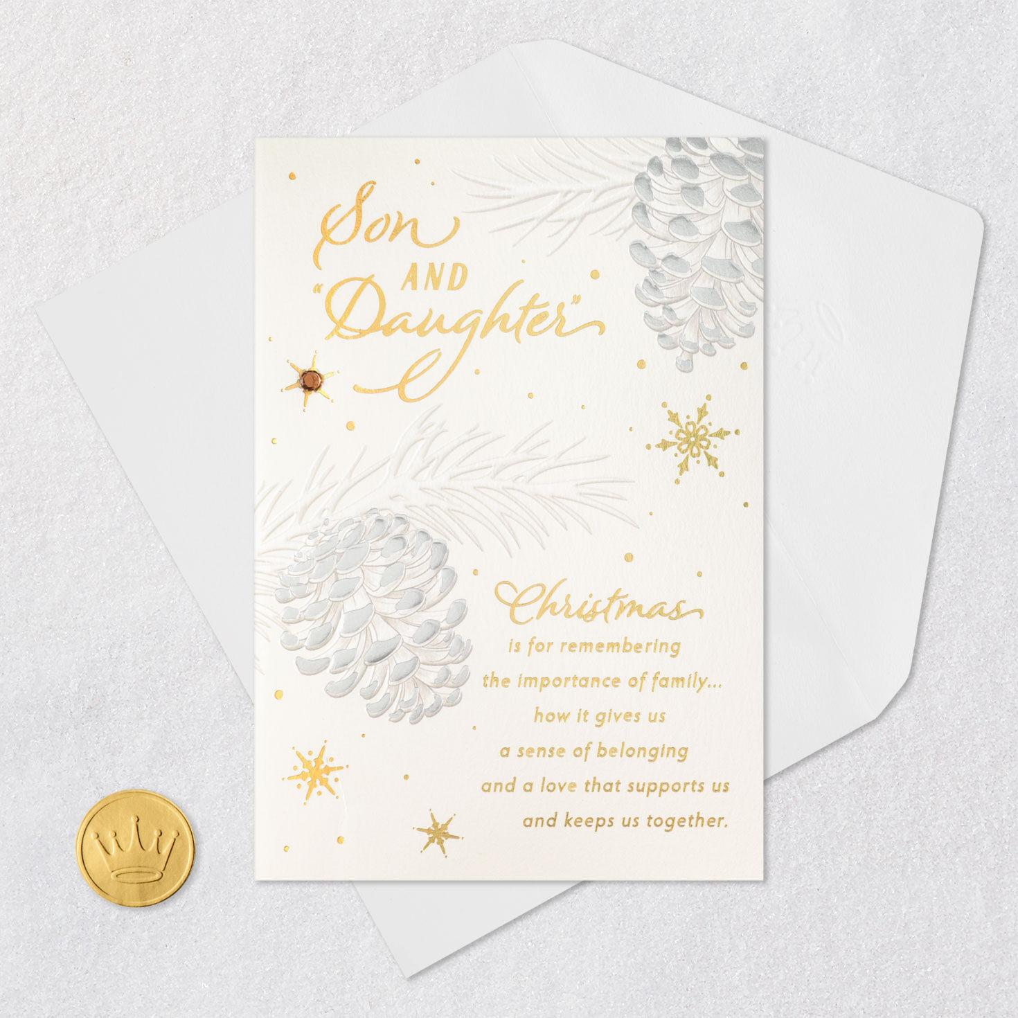 Pinecones Christmas Card for Son and Daughter-in-Law Card Front with Envelope and Gold Seal image number 6