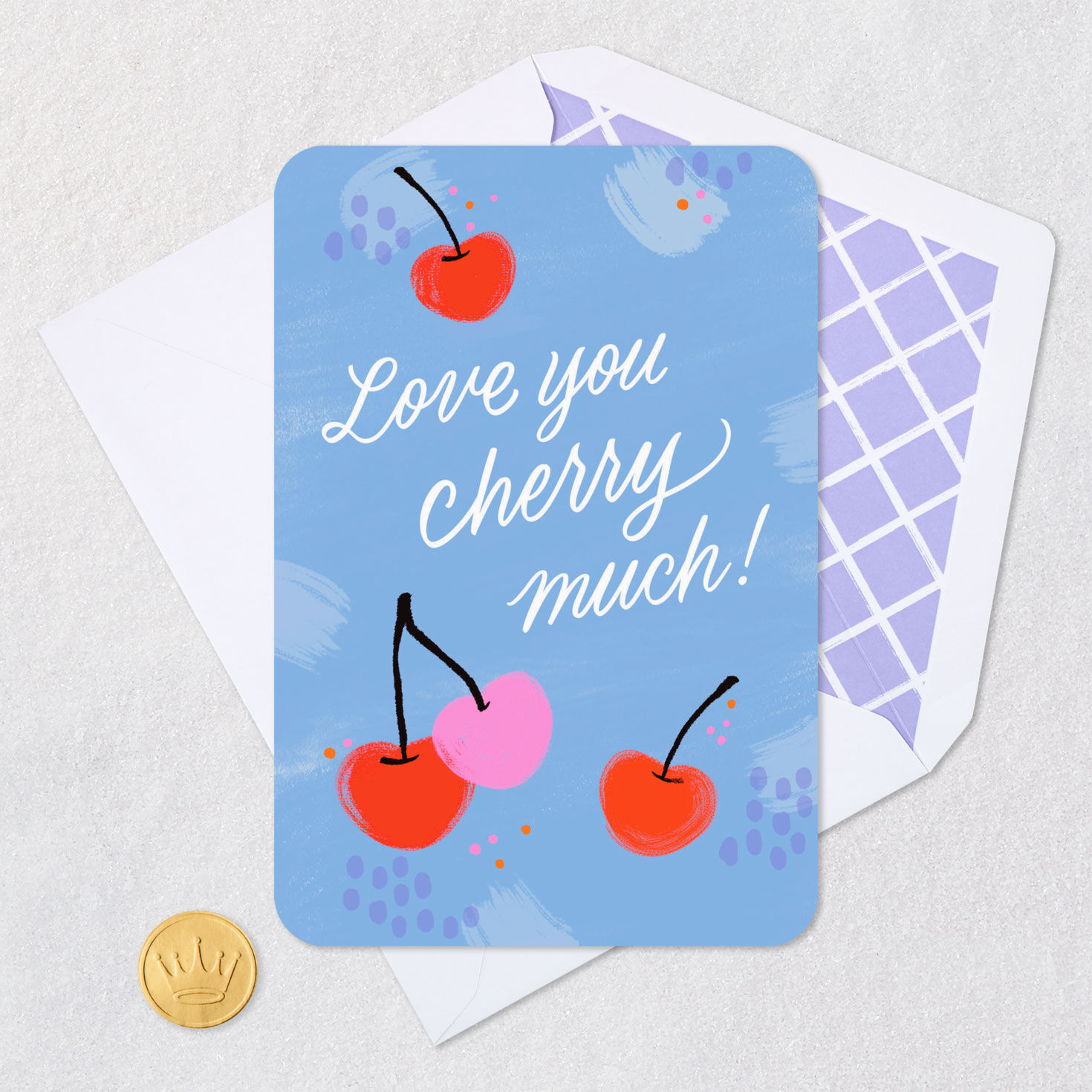 Cherries on Blue Blank Love Card Card Front Detail image number 4