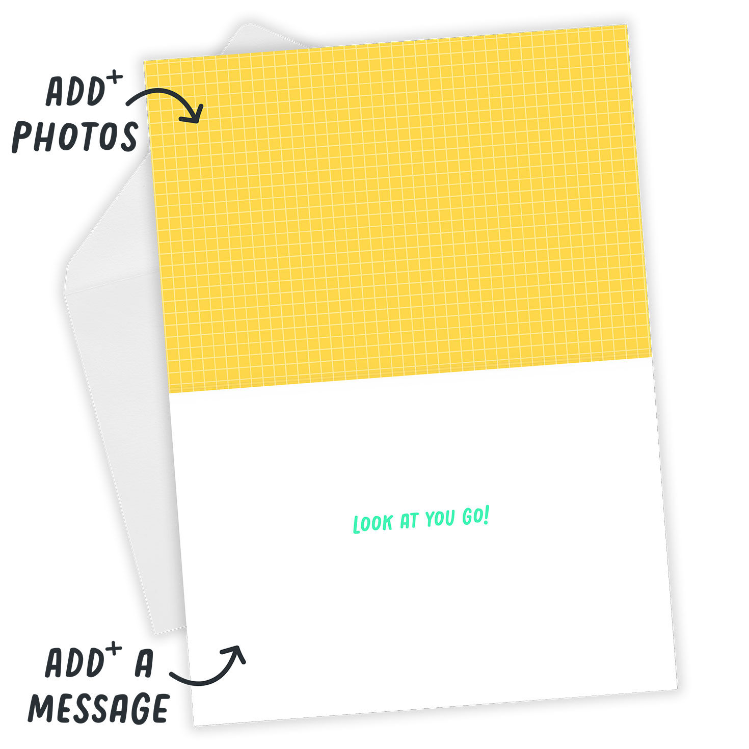 Smiley Face Keychain Personalized Congrats Card Open Card with Envelope indicating personalization image number 4