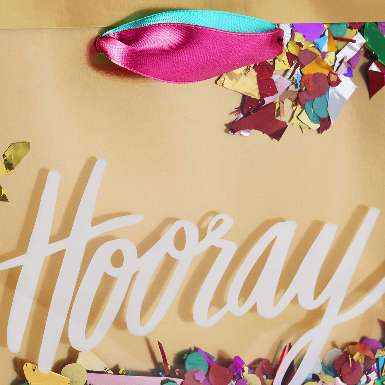 Hooray With Confetti Gold Medium Square Gift Bag upclose view image number 4