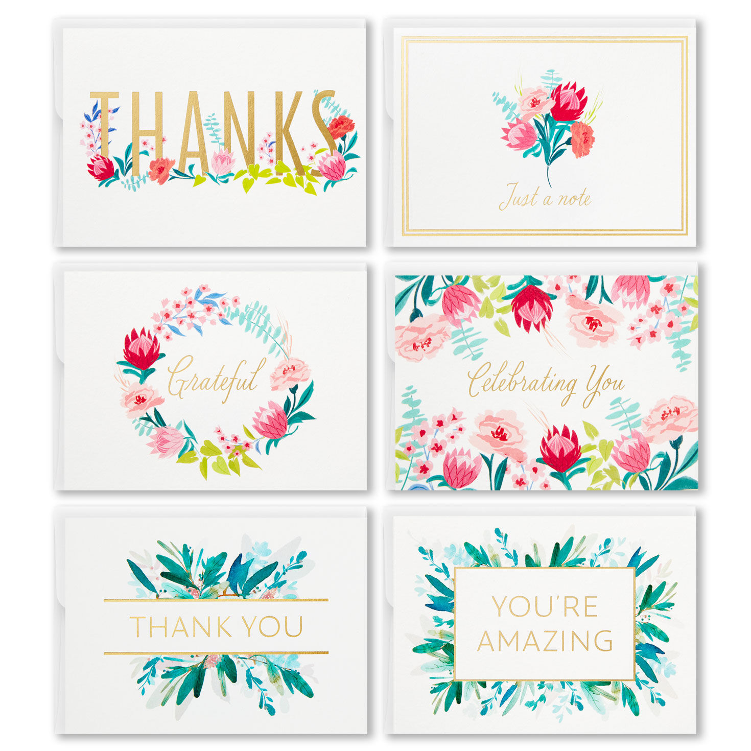Pack of 5 Small Square Flower Thank You Greeting Cards Blank Inside Thankyou Pac