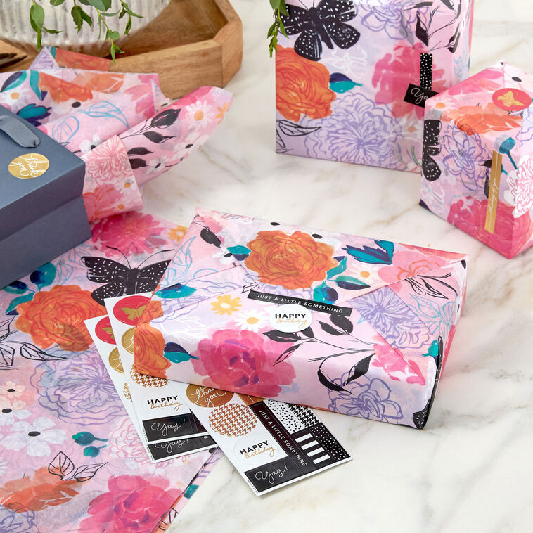 Tissue Note Sticker Vibrant Floral Tissue Paper With Gift Tag Stickers, 10 sheets - Tissue ...