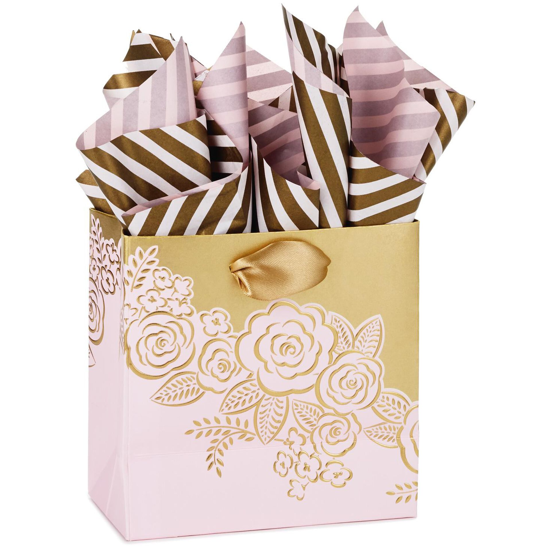 Miniature Gift Bag with Pink Roses and Tissue
