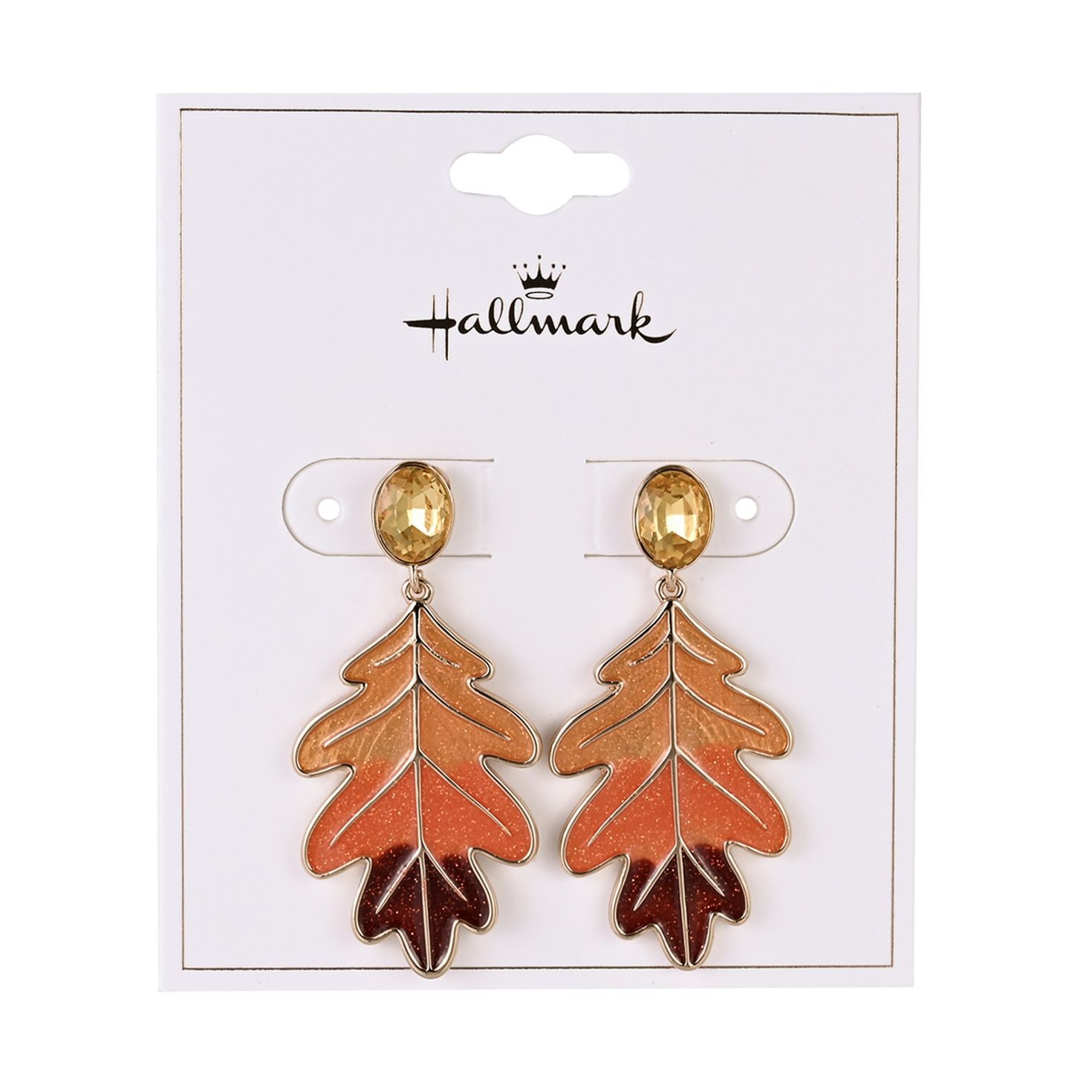 Glitter Enamel Oak Leaf Earrings packaf ge front image number 4