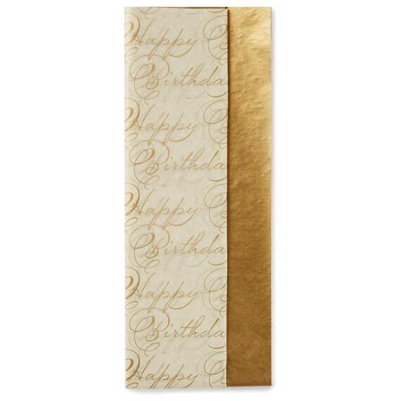 Gold Metallic and Happy Birthday Print 2-Pack Tissue Paper, 6 sheets, , large image number 1
