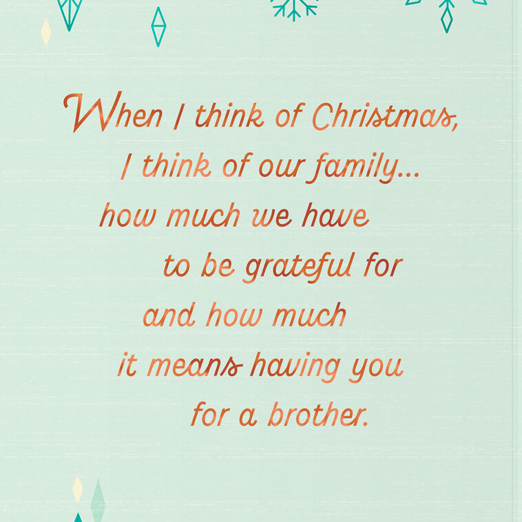 Gold, Blue and Teal Snowflakes Brother Christmas Card Sentiment image number 2