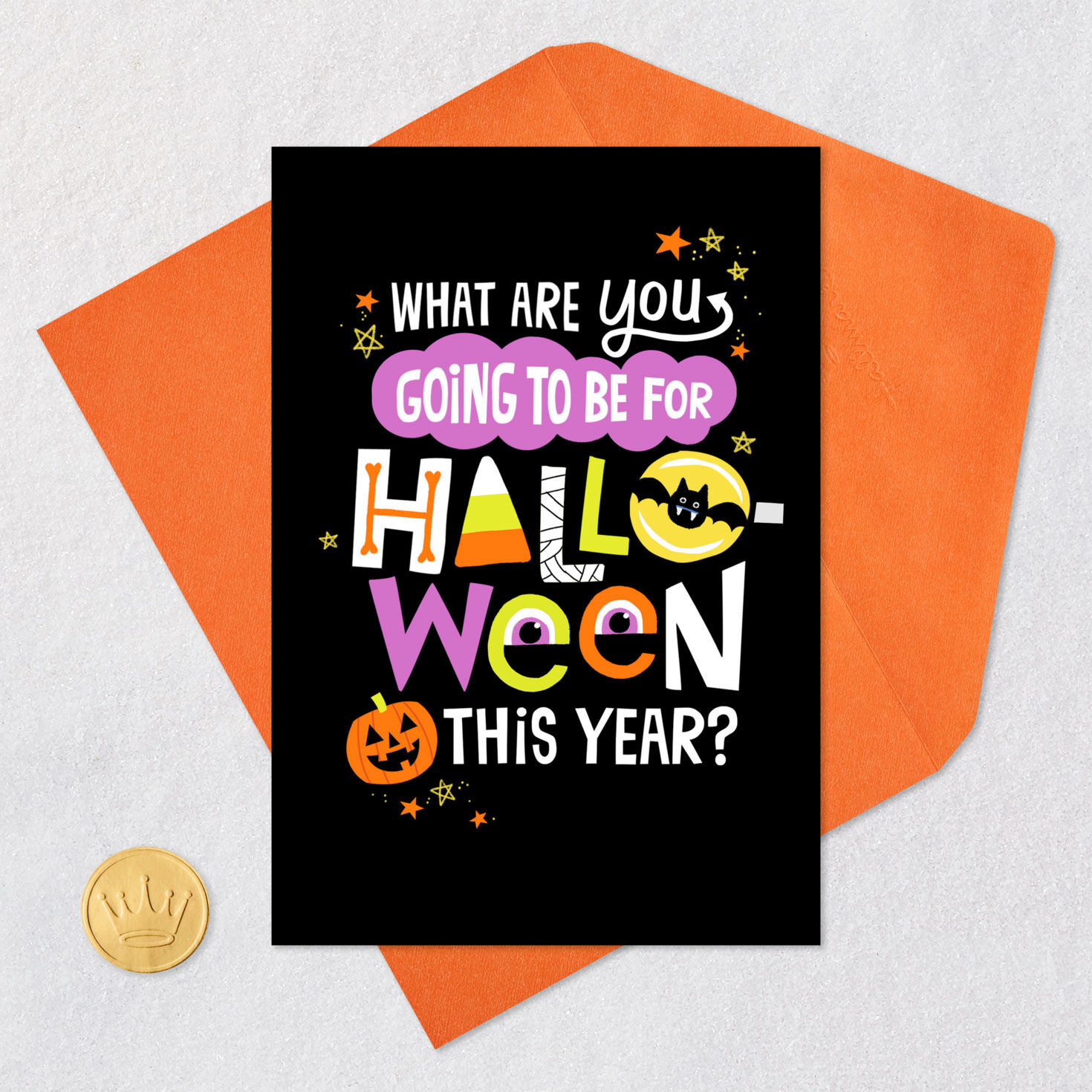 Candy and Spooky Icons Kids Halloween Card Card Front with Envelope and Gold Seal image number 5