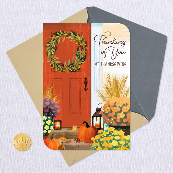 Wreath on Door Thinking of You Thanksgiving Card, , large image number 5