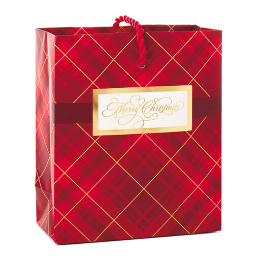 4" Red Plaid Christmas Gift Card Holder Mini Bag, Plaid