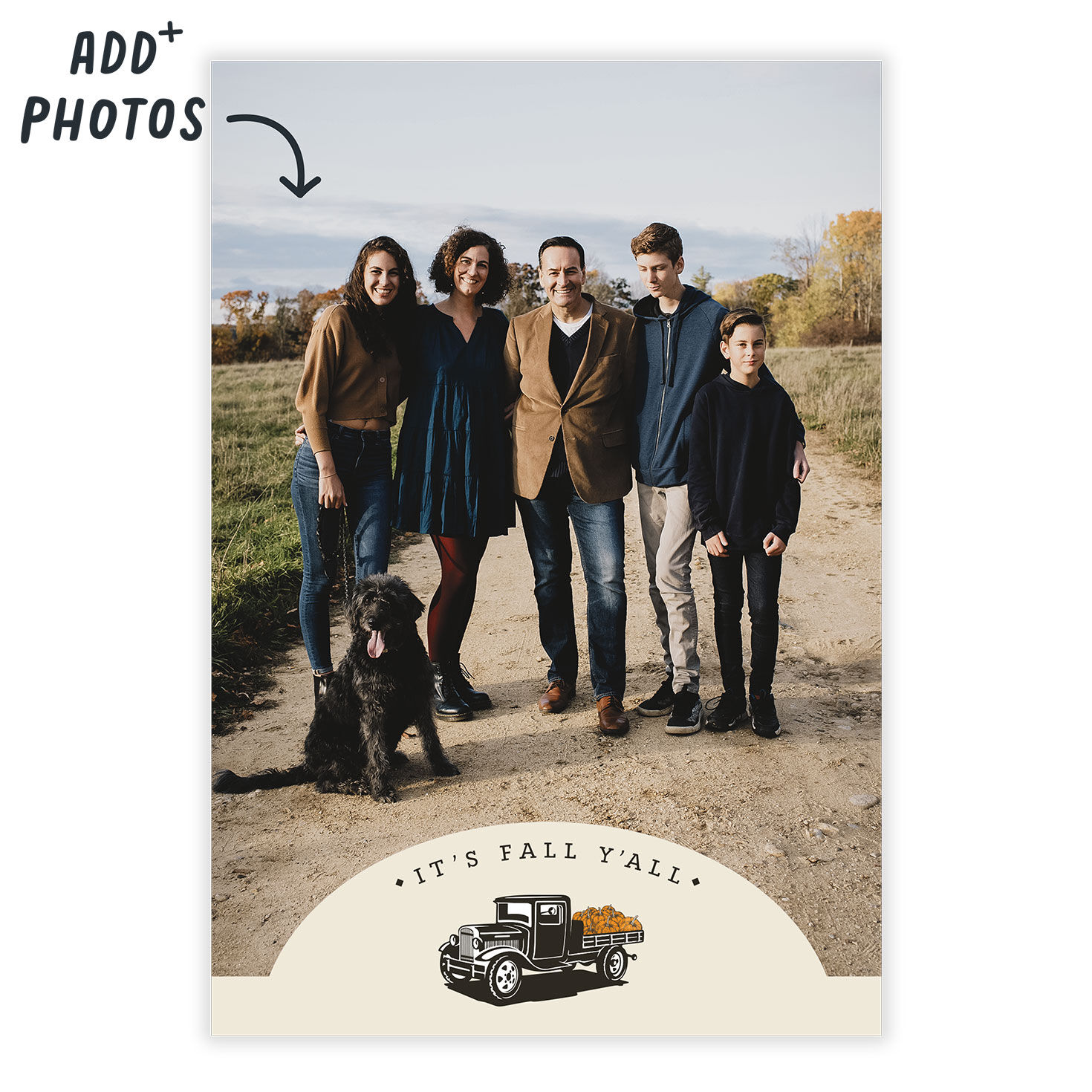 Pumpkin Farm Truck Personalized Fall Card Card Front indicating personalization image number 2