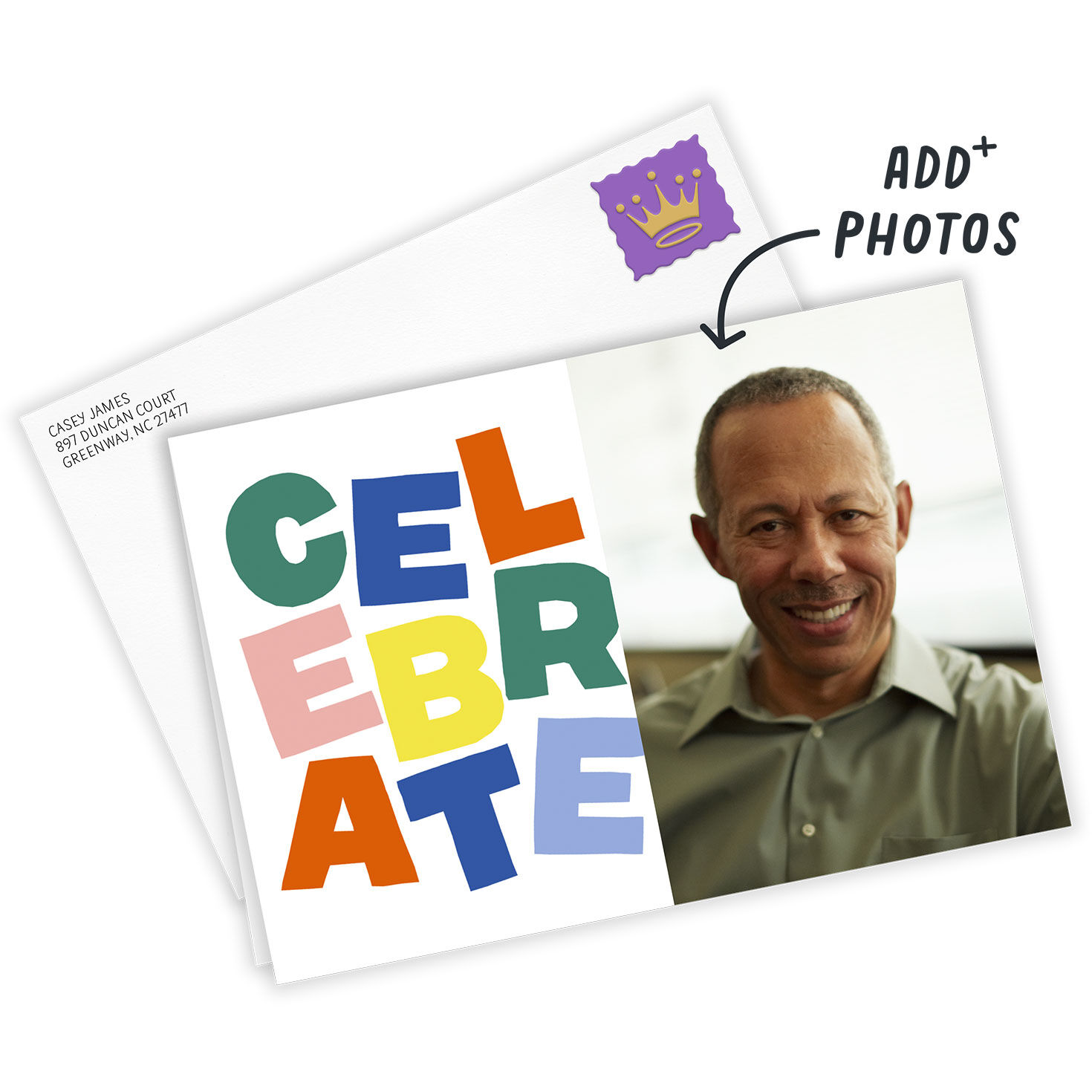 Colored Block Letters Celebrate Personalized Card Card Front with Envelope image number 2