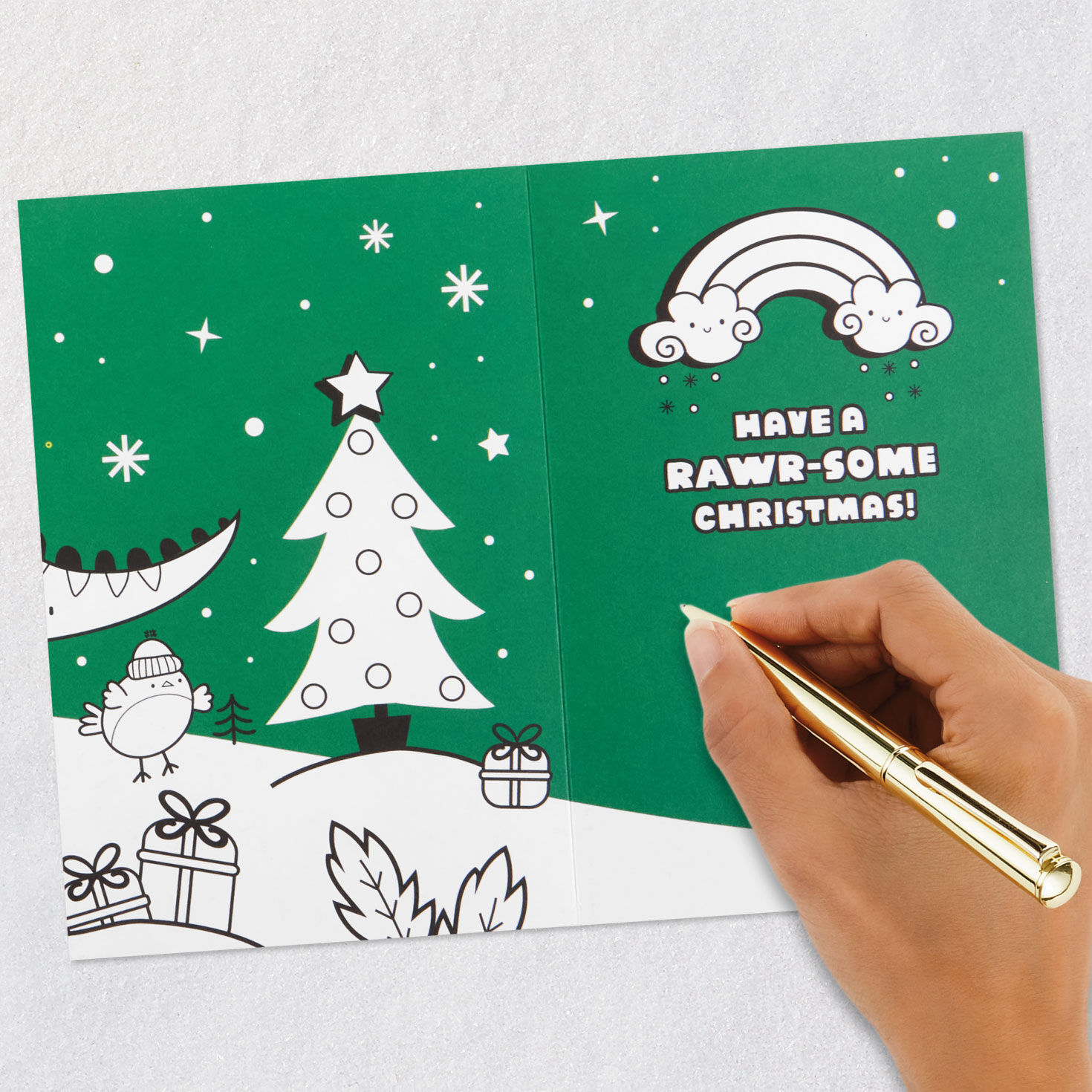 Dinosaurs Coloring Christmas Card for Grandson signing card image number 11