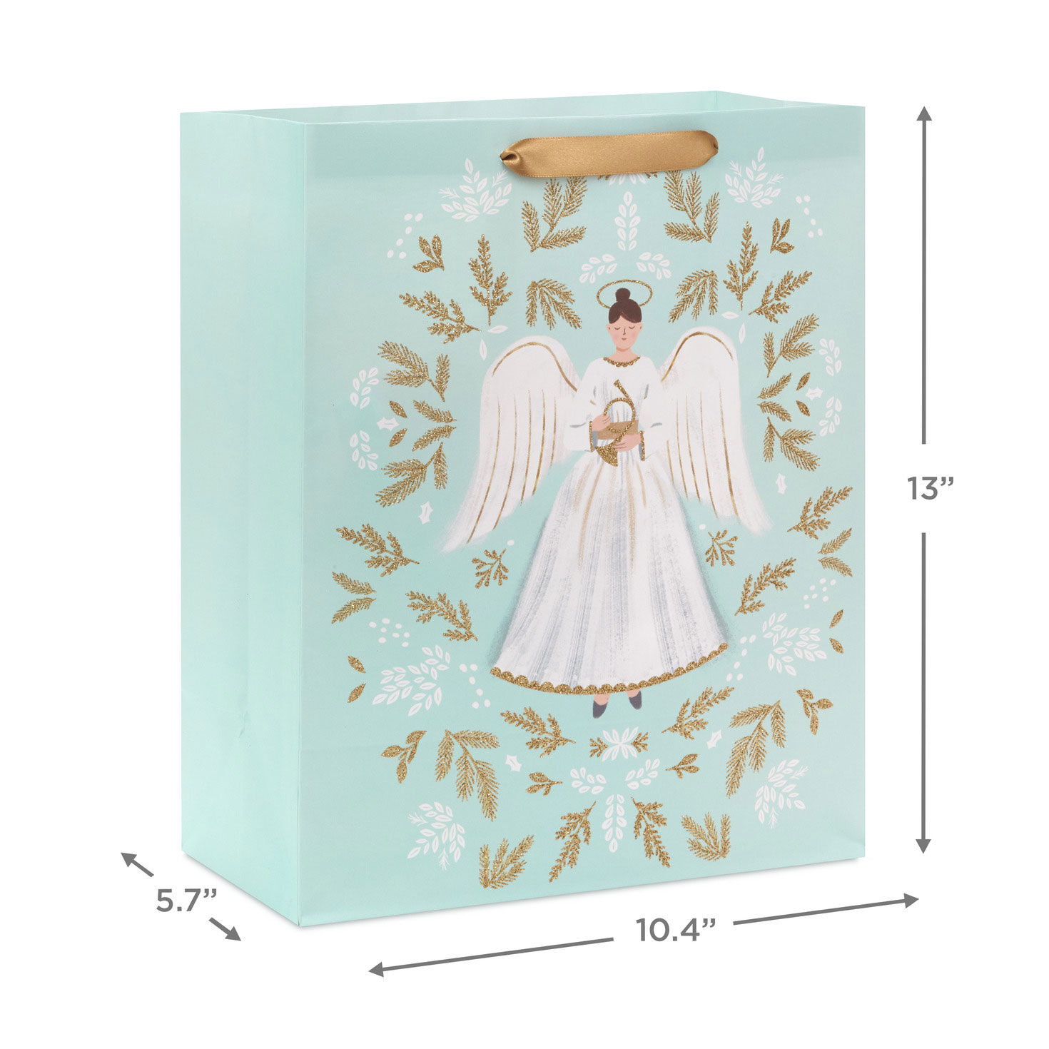 Angel Illustration on Blue Large Christmas Gift Bag measurement image number 3