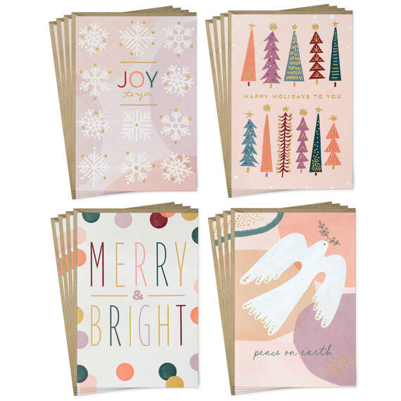 Pale Pinks and Gold Boxed Christmas Cards Assortment, Pack of 16