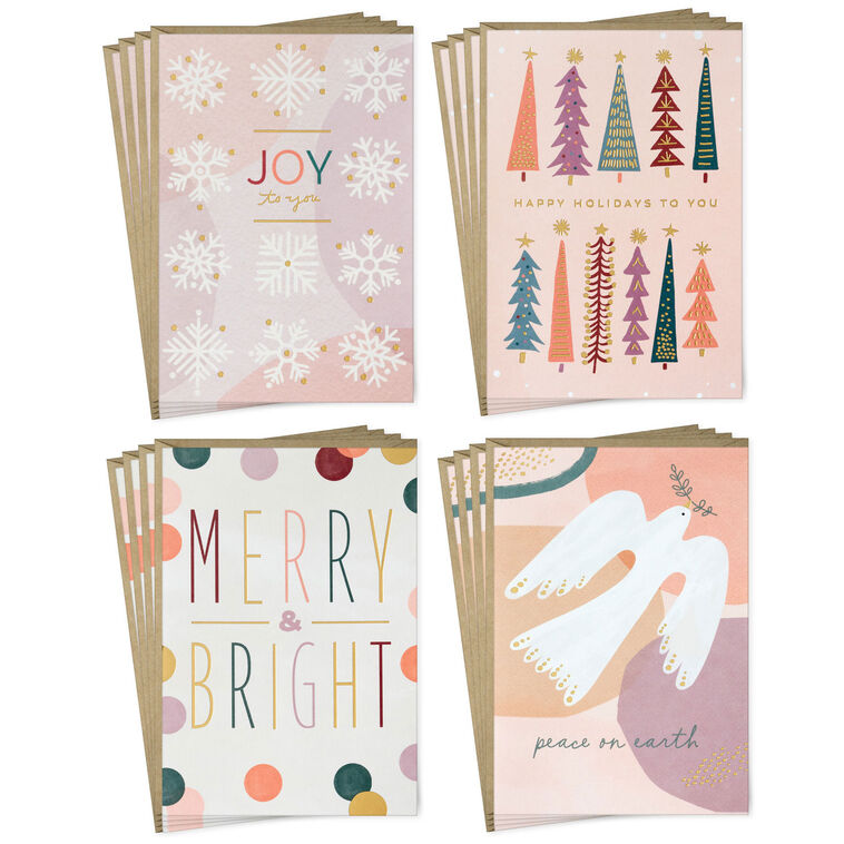 Pale Pinks and Gold Boxed Christmas Cards Assortment, Pack of 16