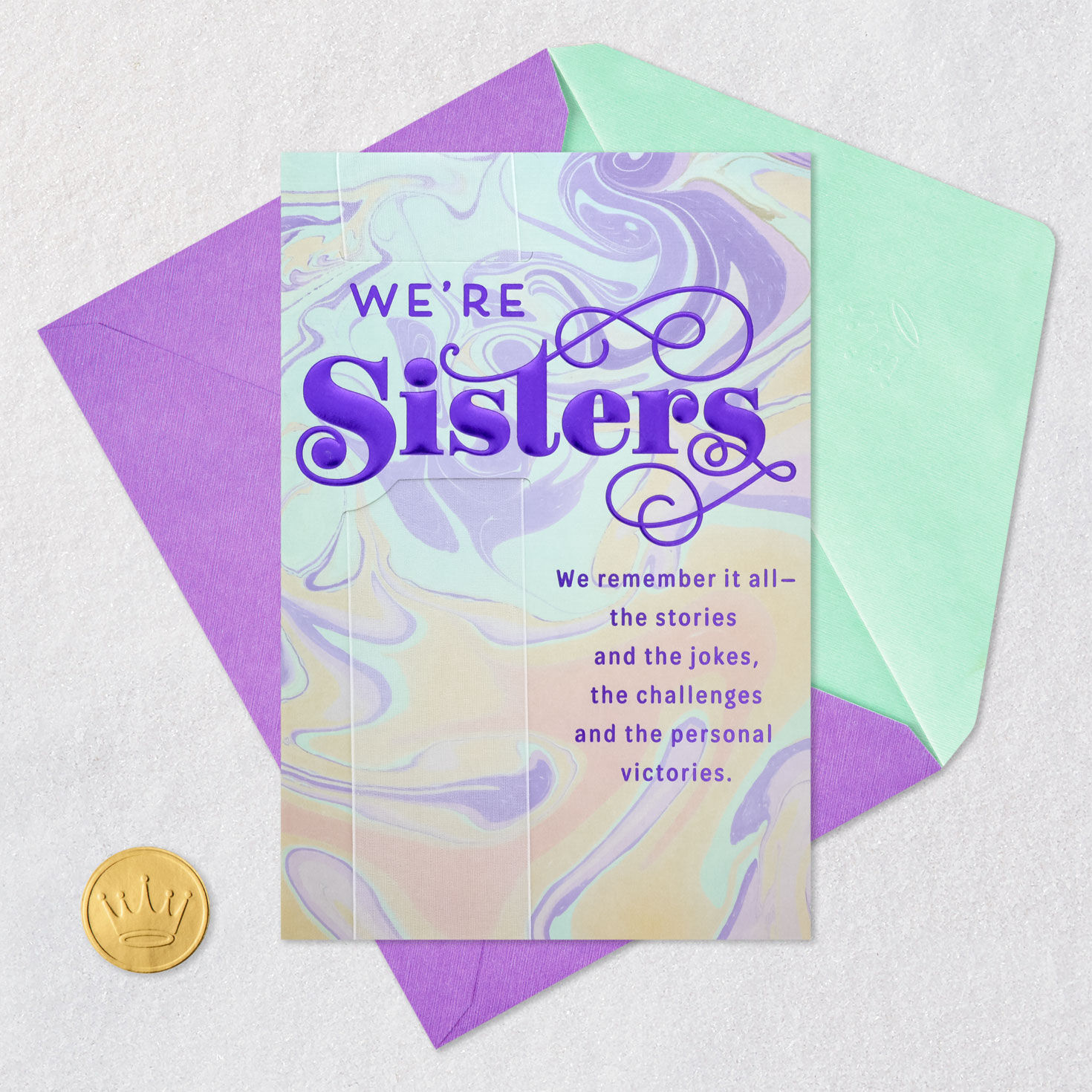 Purple, Green and Gold Marble Sister Birthday Card Card Front with Envelope and Gold Seal image number 6