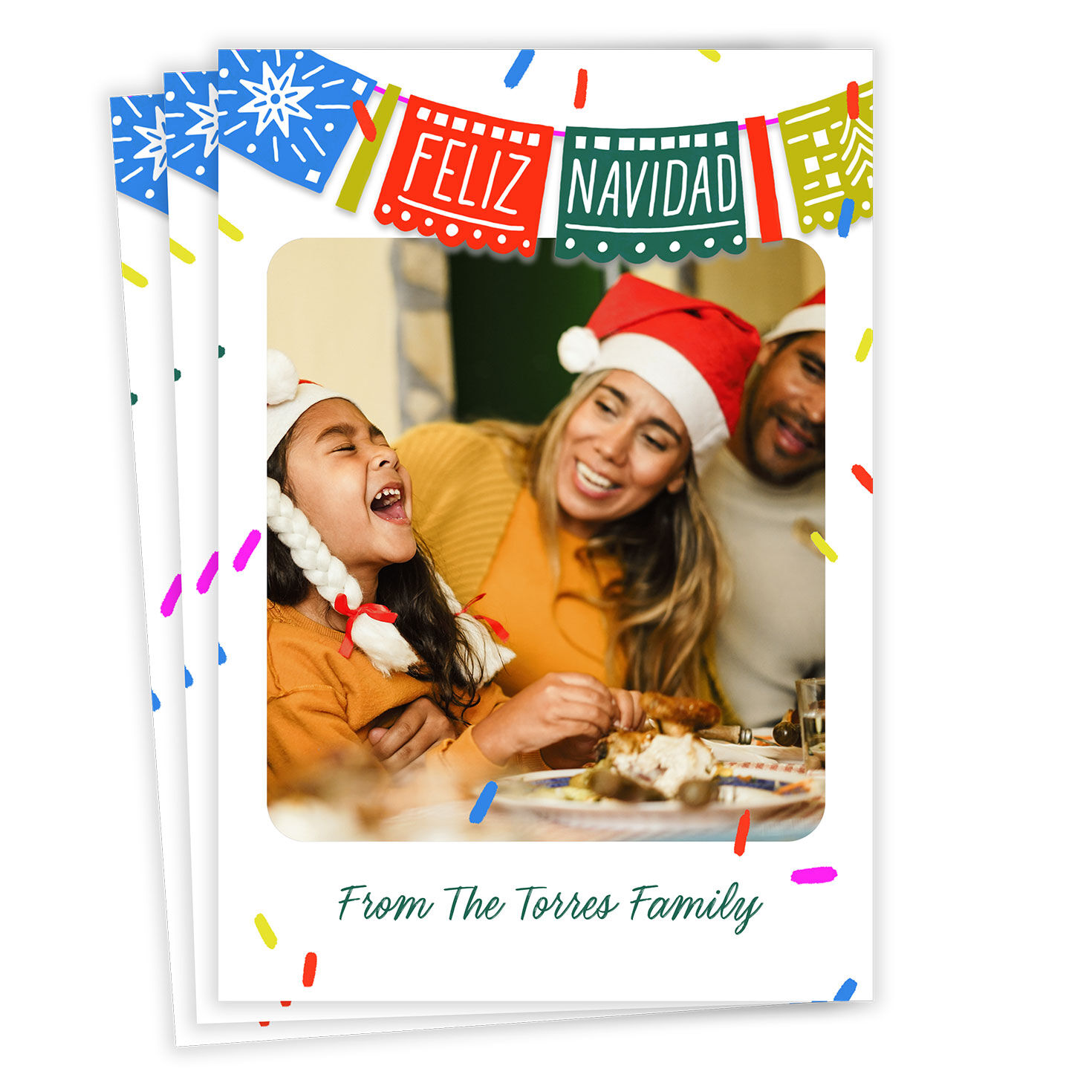 Feliz Navidad Garland Spanish-Language Flat Christmas Photo Card