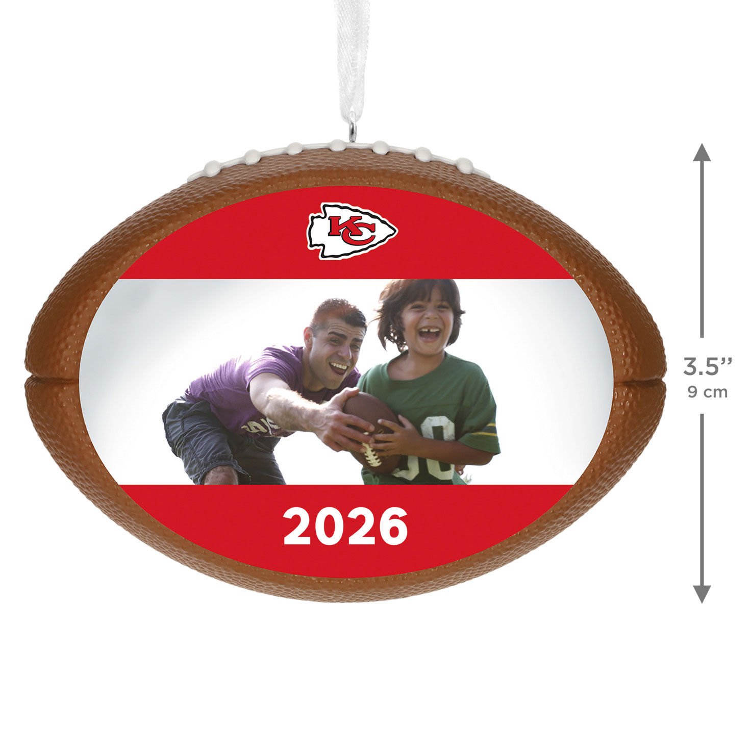 NFL Football Kansas City Chiefs Text and Photo Personalized Ornament measurement image number 3