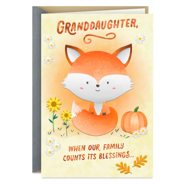 Top of the Grateful List Thanksgiving Card for Granddaughter