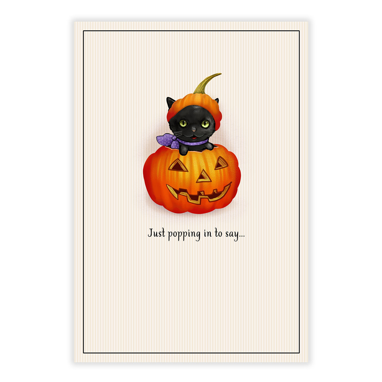 Black Cat in Pumpkin Personalized Halloween Card front image number 2