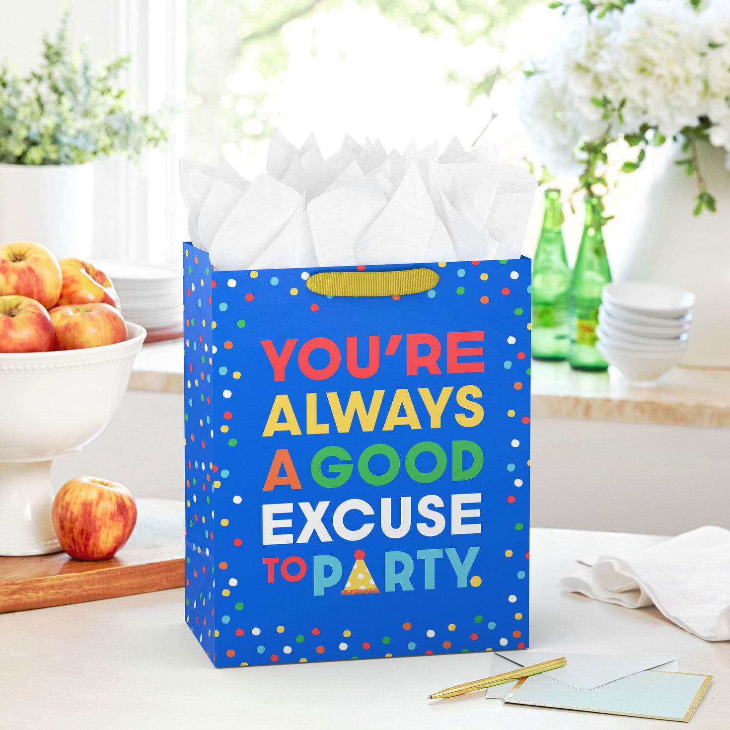Colorful Lettering on Blue Large Gift Bag in use image number 2