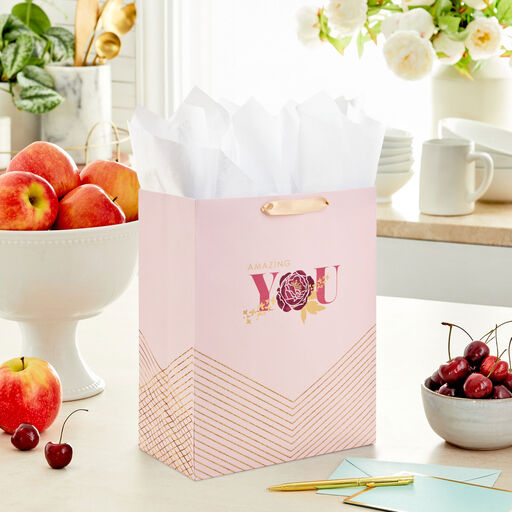 13" Amazing You Pink and Gold Large Gift Bag, 