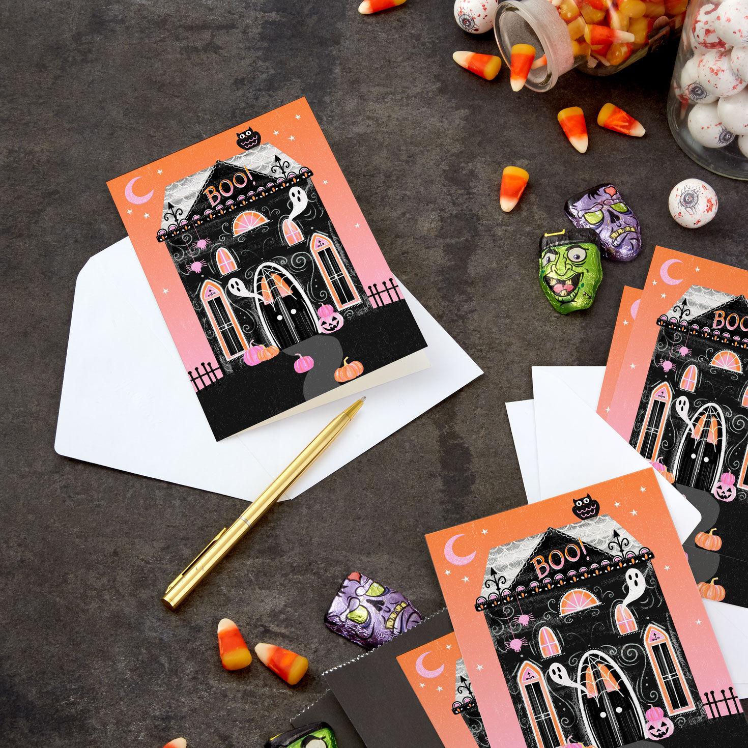 Haunted House and Ghosts Halloween Cards Pack In use image number 6