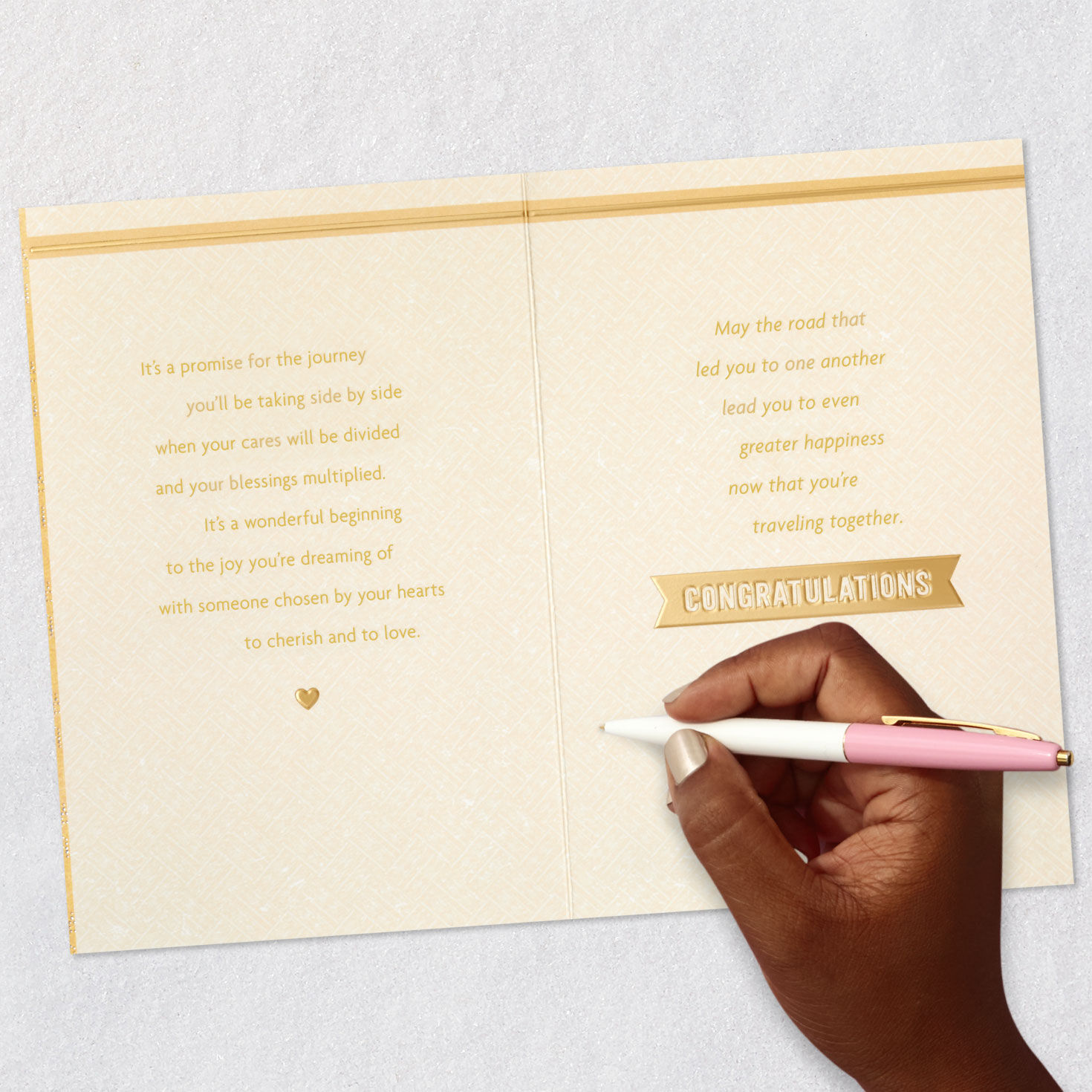 Heart and Gold Rings Wedding Card  image number 7