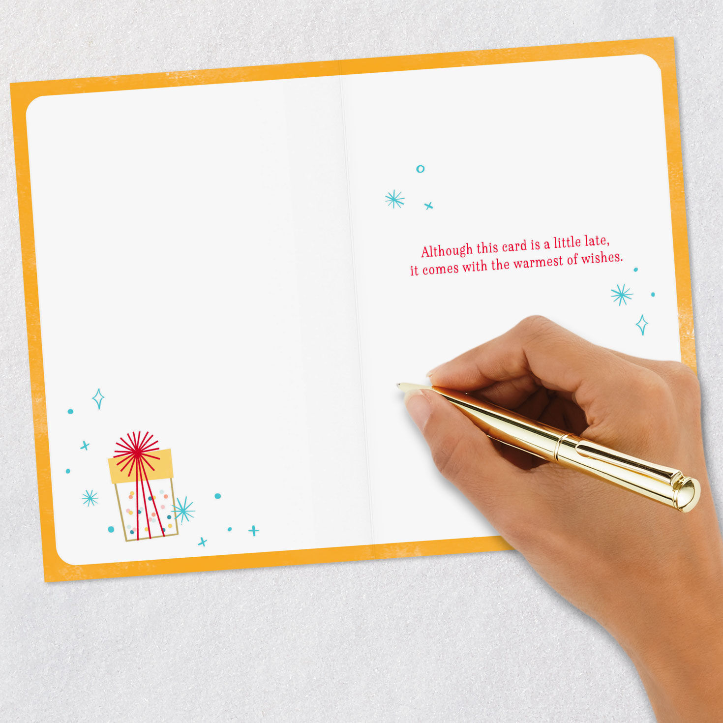 Cupcake, Gifts and Party Hat Belated Birthday Card Signing card image number 6