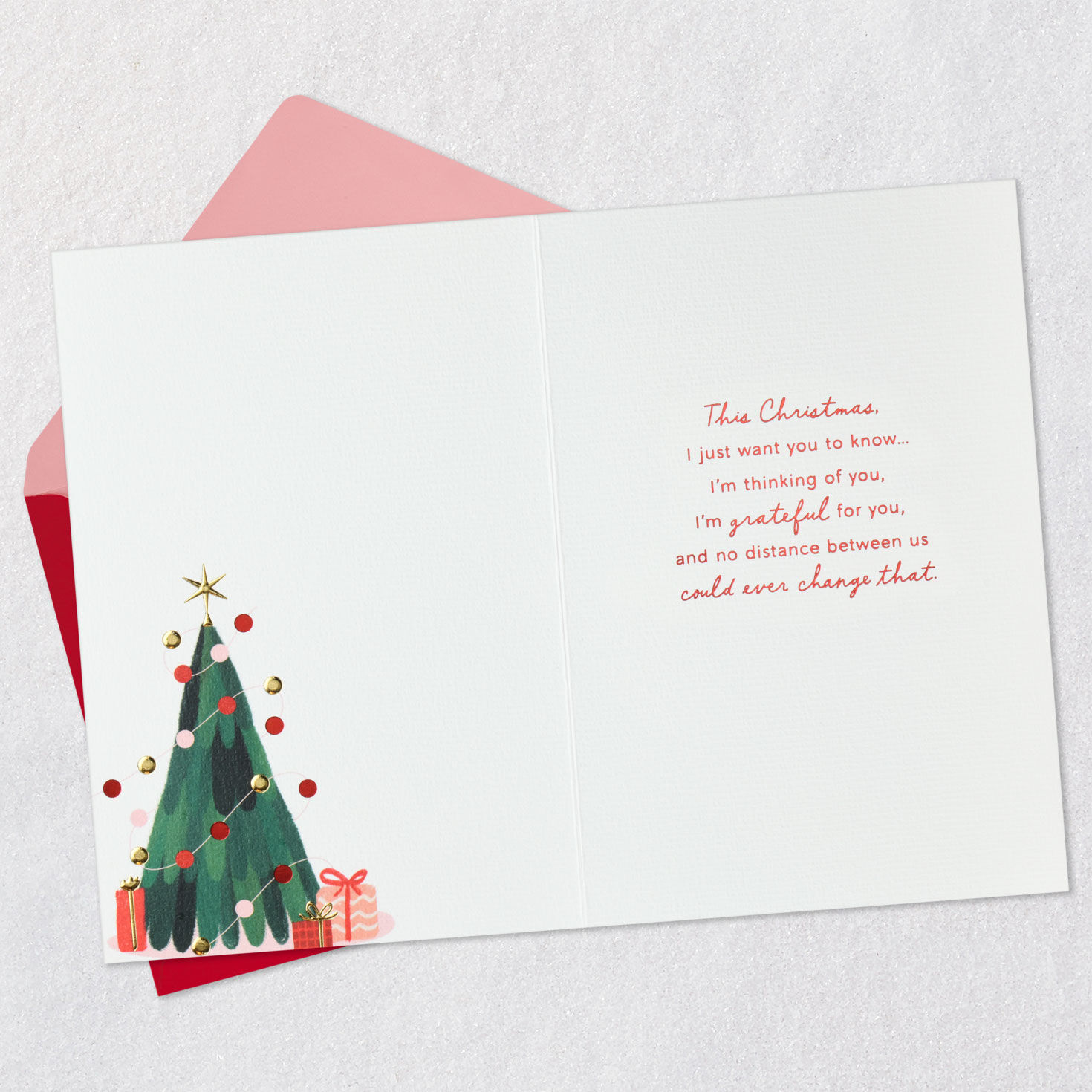 Tree With Garland Across the Miles Christmas Card Open Card with Envelope image number 3