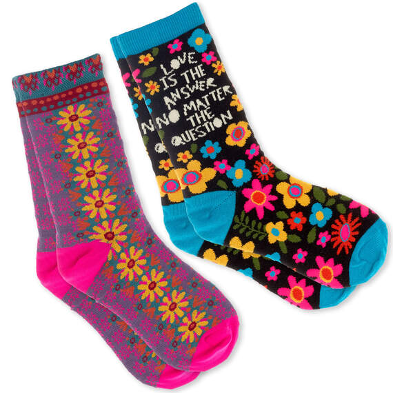 Natural Life Love Is the Answer Boho Crew Socks, Set of 2, , large image number 1