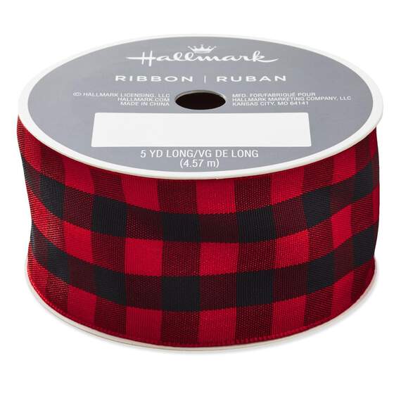 Red and Black Buffalo Check 1.5" Wire-Edge Ribbon, 15'