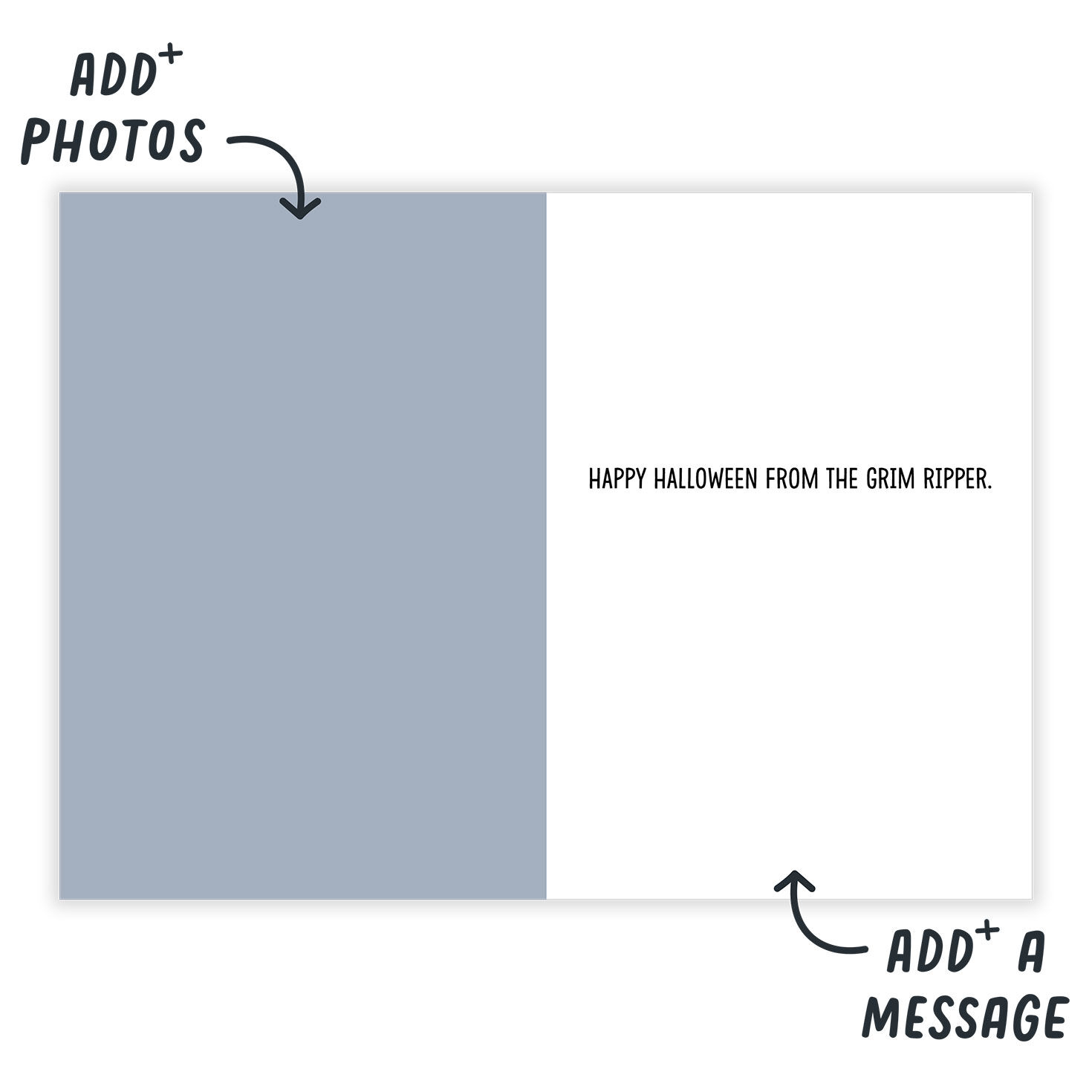 Grim Reaper Cartoon Personalized Halloween Card Open Card indicating personalization image number 3