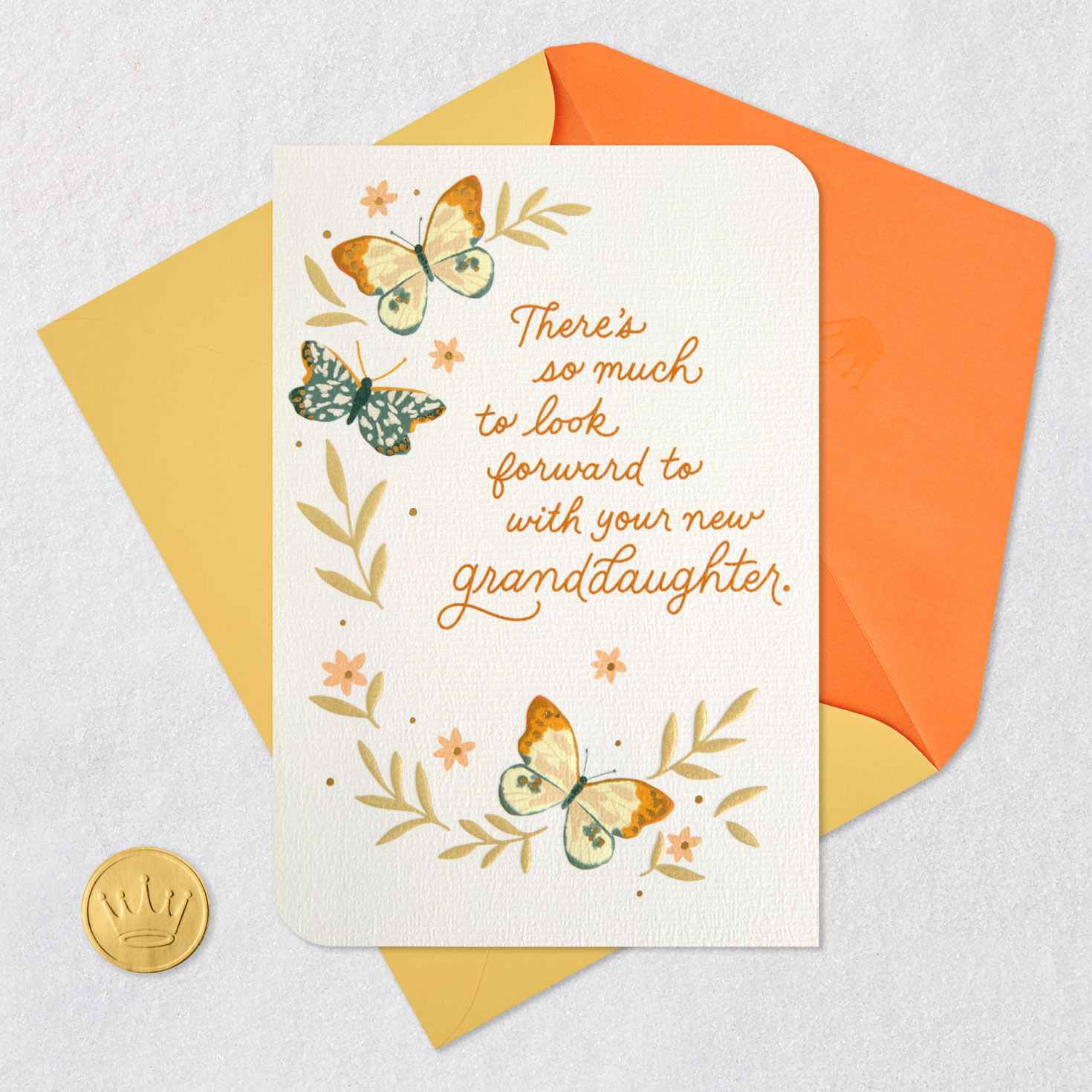 Butterflies and Flowers New Granddaughter Card Card Front with Envelope and Gold Seal image number 5
